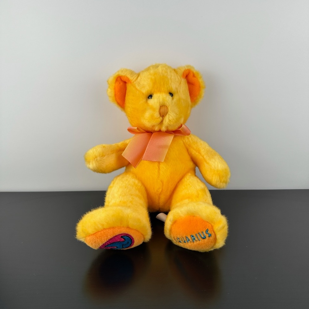Russ Berrie Aquarius Zodiac Teddy Bear 10” Pink Bow Plush Stuffed Animal
